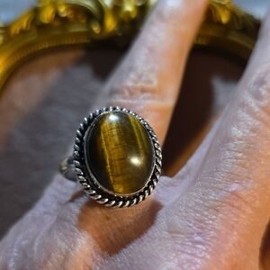 925 Sterling Silver Tiger's Eye Oval Ring